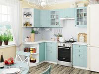 Небольшая угловая кухня в голубом и белом цвете Екатеринбург